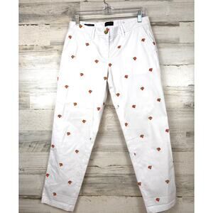 Talbots Womens 4 Petite White Oranges Embroidered Relaxed Chino Casual Pants